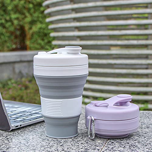 Silicone Coffee Cup with Straw lid Collapsible Cups for Traveling 20oz Lightweight Folding Water Mug for Picnic Hicking Camping Climbing - color: Gray