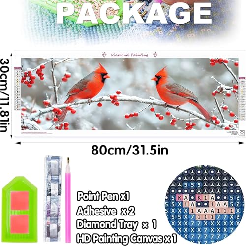 Bimkole Large Diamond Art Kits for Adults Red Bird, Full Drill 5D DIY Rhinestone Embroidery Set Paint with Diamonds Art Animals by Number Kits Cross Stitch Home Wall Craft Decoration 31.5x11.81 Inch - color: Big-Red bird