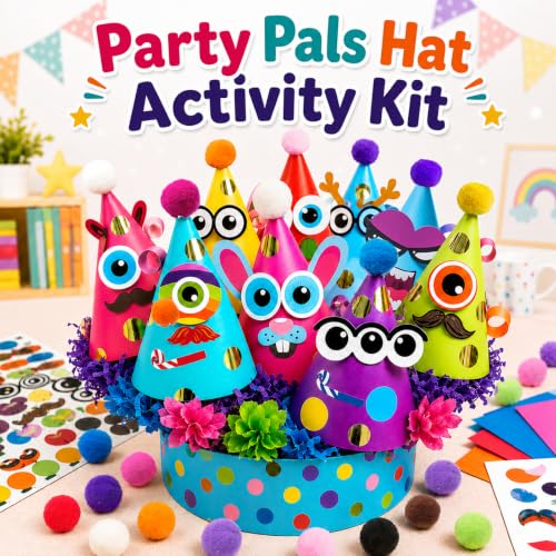 Glittery Garden 24 Pcs Party Hats Birthday Activity Kit with Stickers - Kids Fun Arts & Crafts. Make Your Own Animal & Monster Theme Party Favors & Game Supplies - color: Multicolored 24 hats