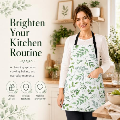 Leaf Apron with 2 Pockets Adjustable Stain Resistant Kitchen Cooking Apron for Baking BBQ Grilling Grilling Painting Gardening - color: Leaf