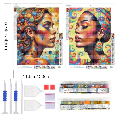 YOYA 2 Pack 5D Black Women Diamond Art Kits for Adults 12x16 Inch - color: Black Women 036