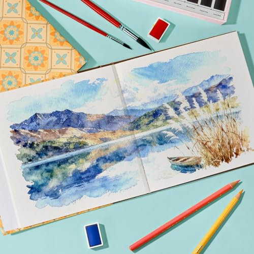 Arrtx Square Watercolor Sketchbook, 7.09" Cold Press | 140LB/300GSM, 100% Cotton, Hardcover, 24 Sheets. Ideal Travel Notebook for Artists, Adults, and Students - size: 7.09x7.09''