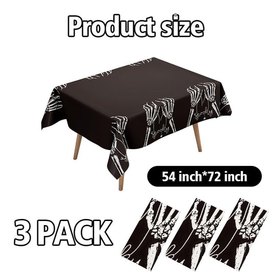 Halloween Skeleton Hand Tablecloth, Black and White, Waterproof Plastic, 54x72 Inch, Spill-Proof Table Cover, Gothic Party Decor, 3 Pack - color: Halloween@human Hand