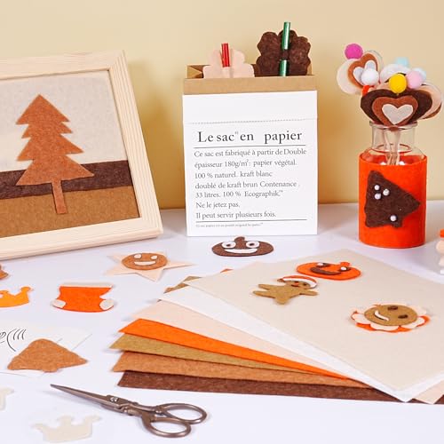 Felt Fabric Sheets 8 x 12 Inches, 21 PCS Brown Felt Sheets for Crafts, Assorted Colors Felt Sheets Bulk, Soft Felt Paper for Sewing Needle Felting Patchwork Embroidery Party Decoration - color: Brown
