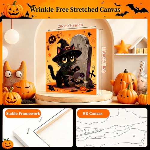 Arttoplus 4 Pack Halloween Paint by Numbers Kit for Kids with Frame 8x8in | Black Cat Kids Paint by Numbers Ages 4-8-12 with Wooden Easel, Easy Cute Oil Painting by Number for Gift Home Wall Decor - color: BKH2604+BKH2605+BKH2606+BKH2607-US