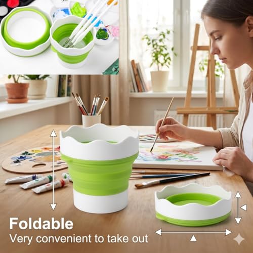 Green Piece Paint Brush Cleaner - 18 Oz - Silicone Cleaning Container - style: Paint Brush Cleaner with Foldable Silicone Cup