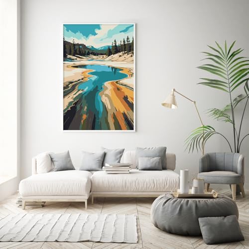 National Park Paint by Numbers Kit for Adults Beginner with Frame, Easy Landscape Adult Paint by Number Kits on Canvas, DIY Acrylic Number Painting for Adults for Home Decor for Gift 8x12 Inch - color: DG-OP-F-PrismaticFountain-2030