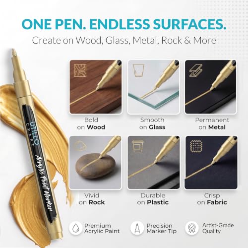 Utillo Craft Gold Paint Pen (8-Pack), 0.7mm Extra Fine Gold Paint Markers - color: Gold