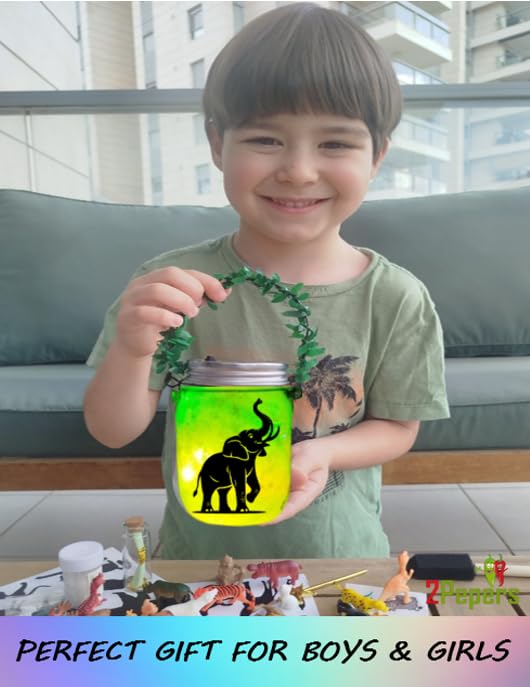 2Pepers DIY Animals Lantern Night Light Arts and Crafts for Kids Ages 3-12, Best Animal Gift for Boys & Girls, Make Your Own Birthday Present Toy Project - color: Turquoise- Animals