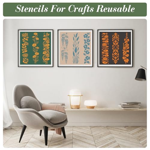 Flower Stencils for Crafts Reusable 16Pcs Stencils(11.8X2.9 inch)