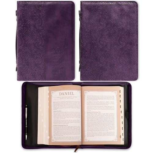 Christian Art Gifts Women's Fashion Bible Cover Faith Hebrews 11:1, Purple Paisley Faux Leather, XL - size: Extra Large