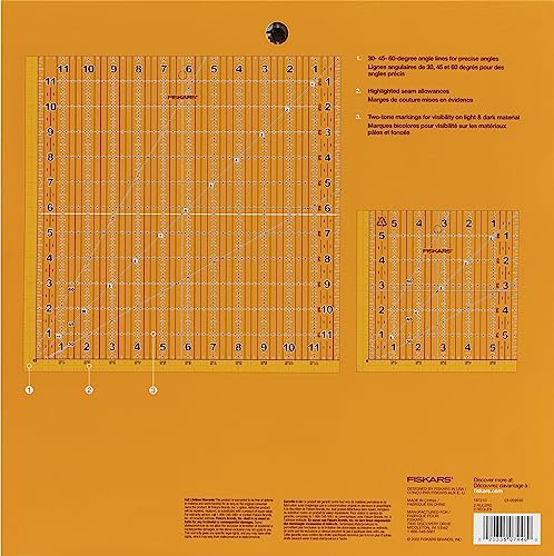Fiskars 2-Piece Square Sewing Ruler Set, 6.5" x 6.5" and 12.5" x 12.5" | Ideal for Measuring Medium & Large Quilting Blocks, Easy to Read Numbers, Sewing & Quilting Supplies for Arts and Crafts - size: 6.5" Sq & 12.5" Sq