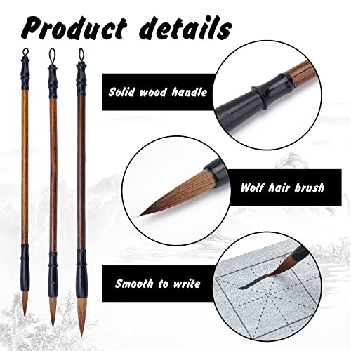 PH PandaHall 12pcs Chinese Calligraphy Set, 8pcs Water Writing Cloth Paper 3 Styles Traditional Calligraphy Brushes Water Dish for Chinese New Year Calligraphy Practice Japanese Sumi Drawing Painting - color: Grey