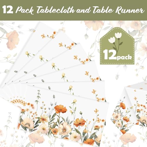 FuWeave 12 Pcs Fall Floral Tablecloth Disposable Plastic Table Covers Thanksgiving Autumn Harvest Wildflower Waterproof Tablecloths for Autumn Thanksgiving Birthday Party Decor, 54 x 108 Inch - style: Autumn Floral