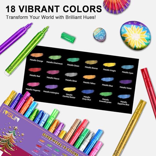 IVSUN Metallic Markers, 18 Colors Glitter Acrylic Gold Paint Pens - color: 18 Colors