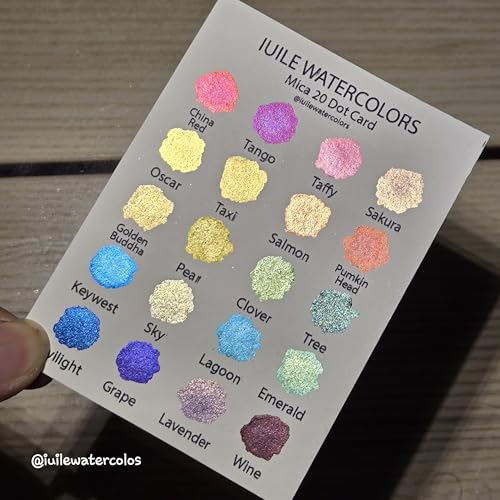IUILE Handmade Watercolor Paints - Mica 20 Dot Card (20 colors). Metallic, Shiny, Shimmer - color: Mica 20 Dot