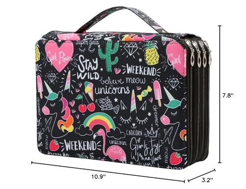 200 Slots Pencil Case 4-Layer Zipped Holder w/Handle - color: Cherry Cactus, size: 200
