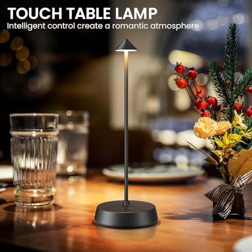 Cordless Touch Table Lamp Rechargeable LED Battery Operated 6000mAh | Dimmable Waterproof Small Lamp Portable Wireless Table Light for Dining Room Restaurant Bar Indoor/Outdoor Use Black-1PC - color: Black-1PC