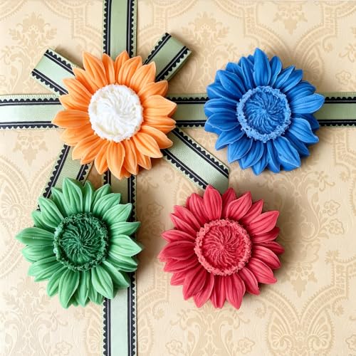 10 Pack Sun Flower Silicone Mold with Large-Eye Wicking Needle,Candlewick Soap Flowers Mold for DIY Tealight Candles Soaps Wax Epoxy Resin Concrete - color: 10PCS-SUNFLOWER