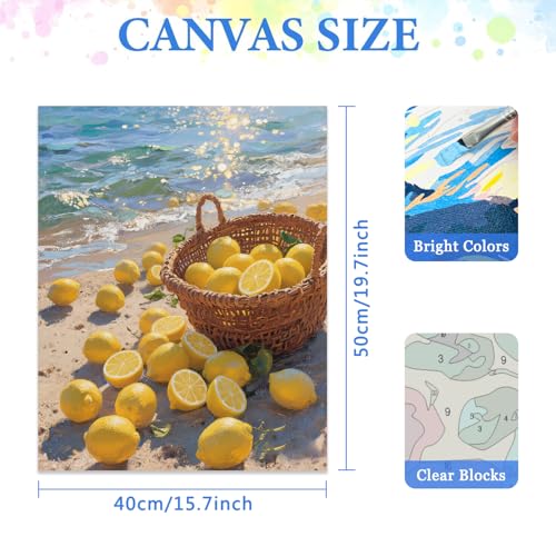 Lemon Paint by Numbers Kit for Adults,DIY Fruit and Beach Scenery Watercolor Painting Kit for Adult Beginners,Unframed Landscape Acrylic Paint by Number Kits Art Craft for Home Wall Decor 16X20 Inch. - color: MT22964