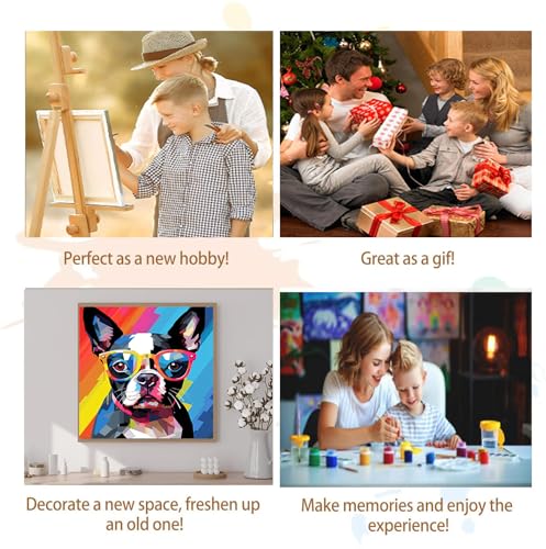Artunion Framed Paint by Numbers Kit for Adults Beginners & Kids Ages 8-12,Boston Terrier Dog Paint by Number with Frame,Dog Animal Paint by Numbers Kit on Canvas 10 * 10 Inch Without Easel - color: ZXT-377-F