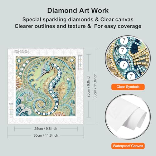 WSLWXSHM 5D Special Shape Diamond Art Kits for Beginners, Diamond Painting Kits for Adults Seahorse, Crystal Rhinestones Diamond Painting for Home Wall Decoration Gift 12×12inch/30×30cm, Animal