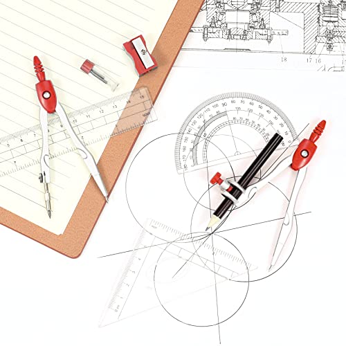Vobou Math Geometry Sets 10 Pcs, Student Supplies Kit, Compass Set (Red - color: Red