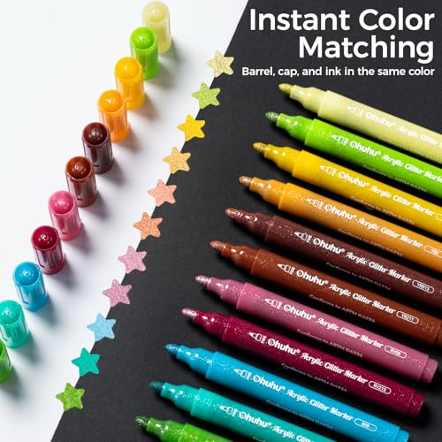 Ohuhu Acrylic Glitter Markers 24 Colors Fine Tip for Painting Coloring - color: 24 Colors, size: Medium Tip 3mm