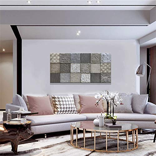 Alenoss 100% Handmade Abstract Metal Paintings Canvas Wall Art Unique Thick Texture Rough Surface Modern Oil Painting 48x24 Inches Imitation Old Handicrafts Grey Artwork - color: AL-B02