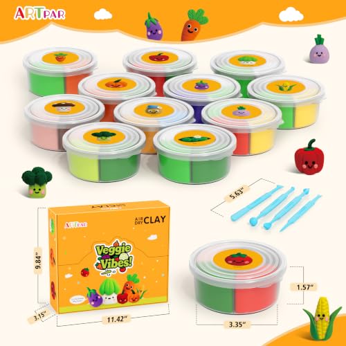 ARTPAR Air Dry Clay Kit for Kids - 12 Vegetable Modeling Magic Clay Set - color: Yellow Vegetable Kit