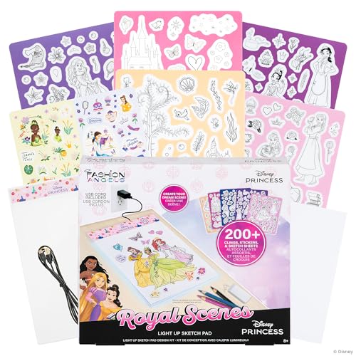 Fashion Angels Disney Princess Light Up Sketchpad Kids Design Kit | Includes Illuminated Tracing Pad, 5 Reusable Clings, Sticker Sheet & More for Girls Ages 8+ - style: Disney Princess