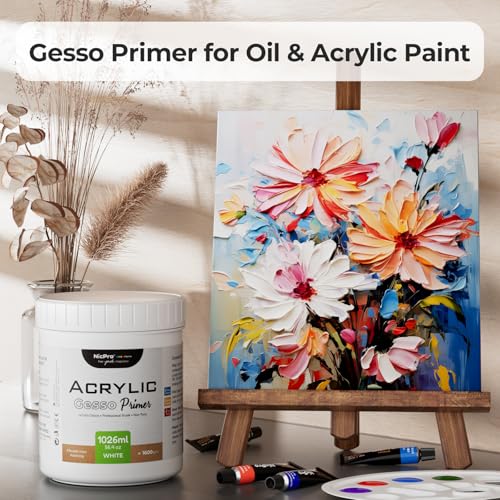 Nicpro Large White Heavy Gesso Primer for Acrylic Painting(56.4Oz / 1668ML) | Excellent Coverage Gesso Surface Prep Medium for Acrylic Paint & Oil Paint, Gesso Primer for Canvas, Wood, Paper, Plastic - color: White, size: 56.4 Ounce (Pack of 1)