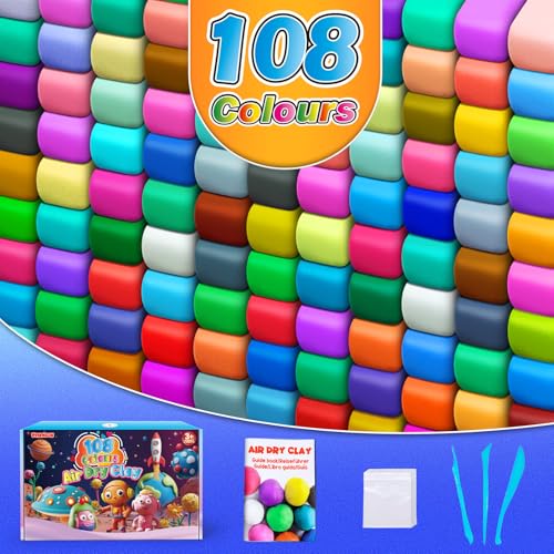 Air Dry Clay, 108 Colors Modeling Magic Clay for Kids | Includes Tools, Soft & Ultra Light, Ages 3-8+ Years, Boys & Girls - color: 108 Colors