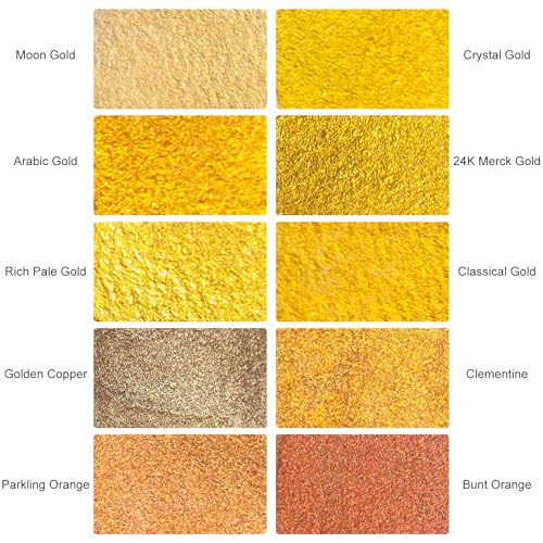 Gold Handmade Mica Watercolor Paint Set in Tin Case Metallic Full Pans Water Color Sparkly, Shimmer, Glitter for Artists in Hand Lettering, Junk Journaling, Painting(Set 1) - color: Set 1