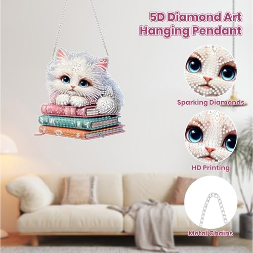 MOGTAA Cat Diamond Art Hanging Kits for Adults, DIY Double Sided Book Diamond Art Suncatchers, 5D Special Shape Diamond Painting Animal Pendant Window Ornament Gifts for Home Wall Door Decor - color: Cat-01