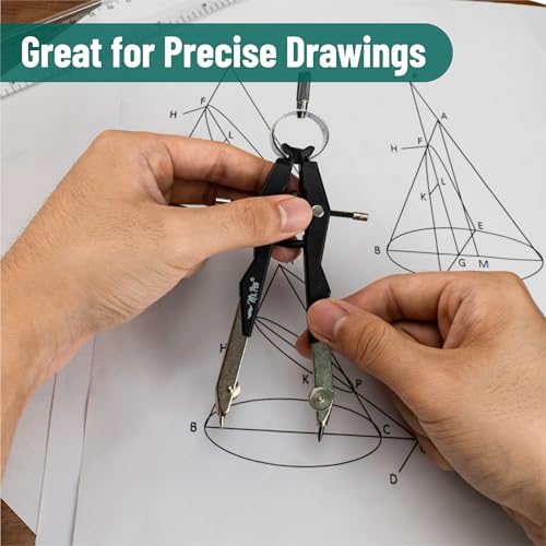 Mr. Pen- Professional Compass for Geometry, Extra Lead, Black, Metal Compass Drawing Tool for Students, Drafting and Engineering, Technical Drawings, Circles and Geometry Projects