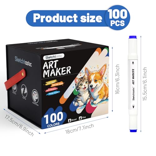 Alcohol Markers Dual Tip Marker Set, 100 Vibrant Colors for Adults, No Bleed Colors for Artists, Based Markers for Coloring Books, Sketching and Art Projects - color: 100 Colors