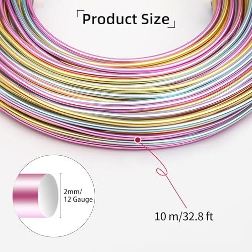 12 Gauge Aluminum Craft Wire for Jewelry Making, 32.8FT Bendable Metal Wirefor Bonsai Armature(Gradient Color) - color: Gradient Color