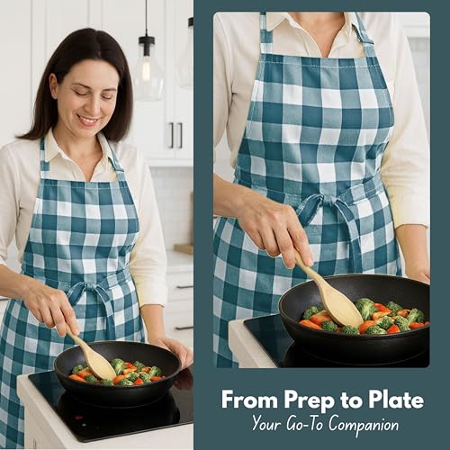 Native Fab Kitchen Apron 2 Pack - 100% Cotton Adjustable, Durable Apron with Pockets, Perfect for Cooking, Baking, Grilling - color: Buffalo, Teal Green