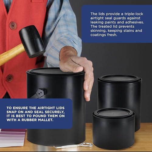 Master Elite 1 Pint Empty Plastic Paint Can Bucket, Pack of 4 - Triple Lock Airtight Lid Seal, 16 fl. oz. All-Plastic Coating Storage Container Can - Pail Handle, Dent & Rust Proof, Odor Resistant - size: Pint