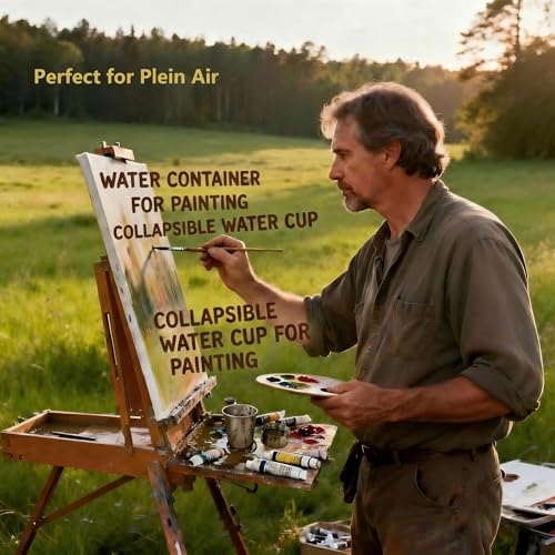 304 Stainless Steel Collapsible Paint Brush Washer- Portable Watercolor Water Cup with Keychain, Solvent Safe Metal Foldable Painting Cup for Travel, Plein Air, Oil & Acrylic Art Supplies (2)