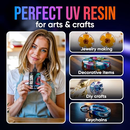 CRAFT RESIN 500g UV Resin Kit Hard Type Low Viscosity – Crystal Clear and No-Yellowing UV Resin Glue for DIY, Jewelry Making, Molds Casting and Polymer Clay Projects - Fast Cure Under UV Light - size: 500 g
