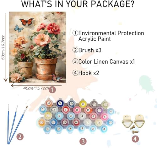 MBNTJHT DIY Flowers Paint by Numbers Kit for Adults,Unframed Potted Flowers Paint by Number Kits for Beginners,Acrylic Watercolor Painting Crafts Kit for Home Decor 16X20 Inch. - color: MT22077