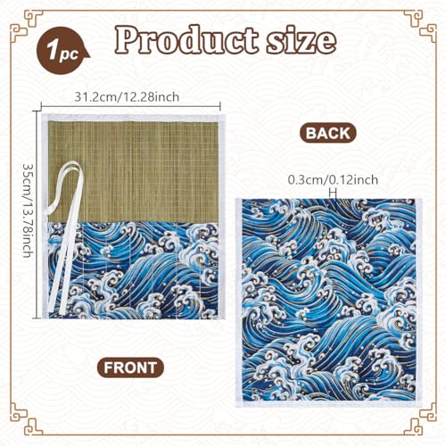 AHANDMAKER 1Pc Bamboo Brush Holder Rollup Portable Protector with Blue River Pattern Storage Organizer Roll-Up Case Bag for Paintbrushes Pencils, Pens Tools Storage 350x312x3mm - color: Blue