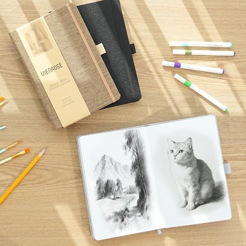 Vienrose 8.7"x5.7" Sketch Books, Linen Cover Sketching Book with 120 Acid-Free Pages, 111lb/180gsm Drawing Pad for Kids, Beginners & Professionals, Art Supplies for Adults & Students(Grey, 60 Sheets) - color: Grey, size: 8.7"x5.7", 60 sheets