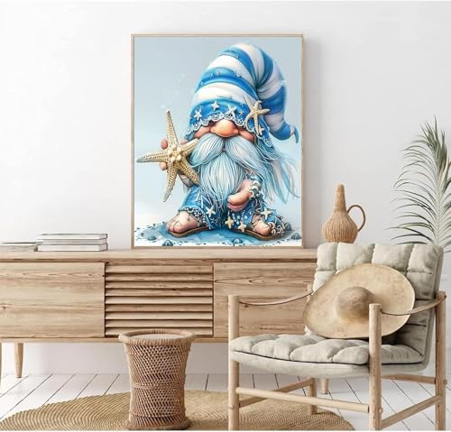 gnome with Starfish Painting Paint by Numbers Kits 16x20 inch Canvas Blue Ocean Style Pattern DIY Oil Painting for Adults Beginners with Brushes Acrylic Pigment Drawings Gift Holiday(Without Frame) - color: Artwork 09, size: 16''x20''(without frame)