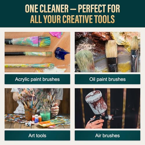 Oil Paint Brush Cleaner and Restorer-Paintbrush Cleaner for Acrylic, Oil, and Glass Paints-Biodegradable, Non-Toxic, Odorless, Eco-Friendly, Quick-Clean Formula Paint Remover (1 Gallon) - size: 128 Fl Oz (Pack of 1)
