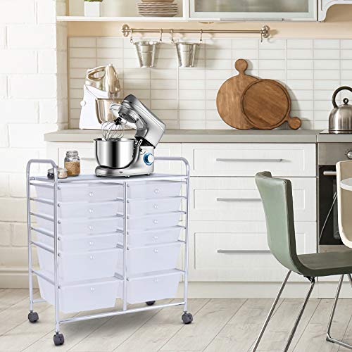 12 Drawer Rolling Storage Cart, Craft Cart Organizer on Wheels w/Metal Frame, Large Capacity & Smooth Drawer, Rolling Cart w/Drawers for Classroom, Office - color: Clear, size: 12 Drawer