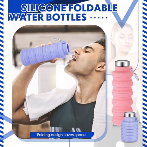 Baderke 2 Pcs Collapsible Water Bottles 17oz Silicone Travel Foldable Portable Water Bottle with Buckle Silicone Lightweight Reusable Leakproof for Camping Hiking Cycling Sport(Purple, Pink) - color: Purple, Pink