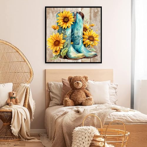KINPLUB Boot Diamond Painting Kits for Adults, 5D Cowboy Boots Sunflower Flowers Diamond Art Kits for Adults Beginners, DIY Full Drill Round Diamond Dots, Home Wall Decor 12x12 Inch - color: Boot Sunflower